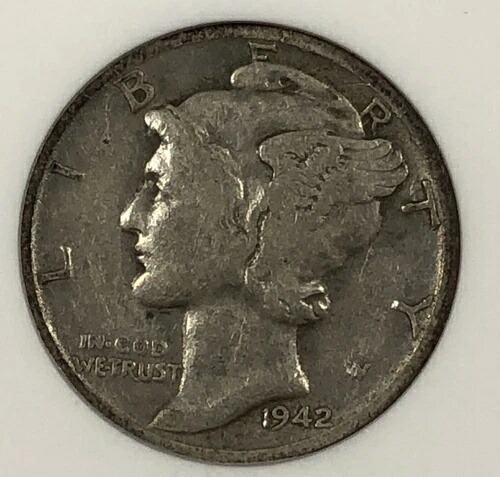 1942/1-D マーキュリー・ダイム .10。ANACS F15。細部まで鮮明。 230,450円