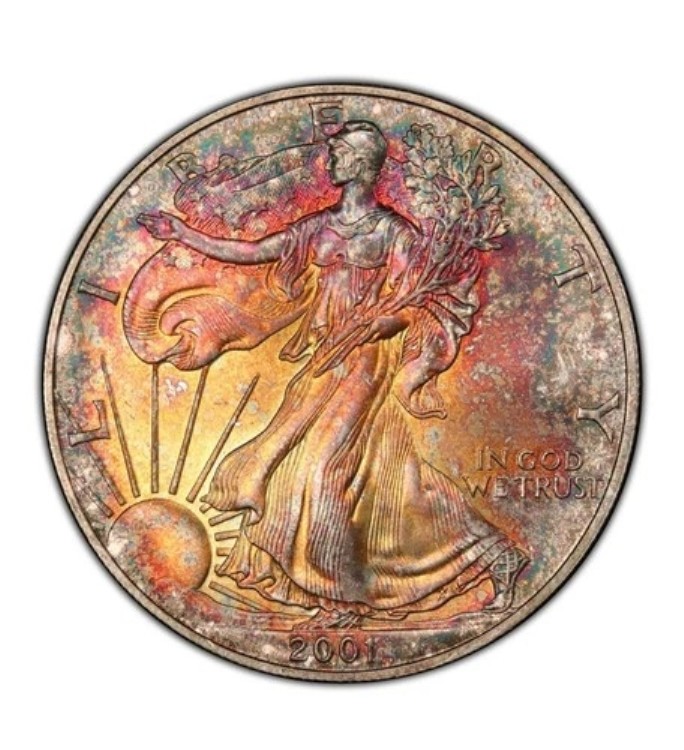 2001年 ASE アメリカン シルバー イーグル $1 PCGS MS67 美しいモンスタートーン