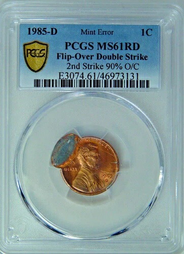 希少な1985年リンカーンペニー ***フリップオーバーダブルストライク*** PCGS MS61RD SN. 324