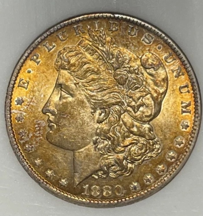 1880-O モルガン銀貨 セミキーデイト サンライズトーニング 美しい ニアチョイス