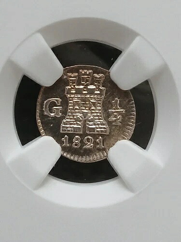 1821 G グアテマラ フェルディナンド7世 ライオン 1/4 実物 NGC MS-66 ミントラスター ハイグレード