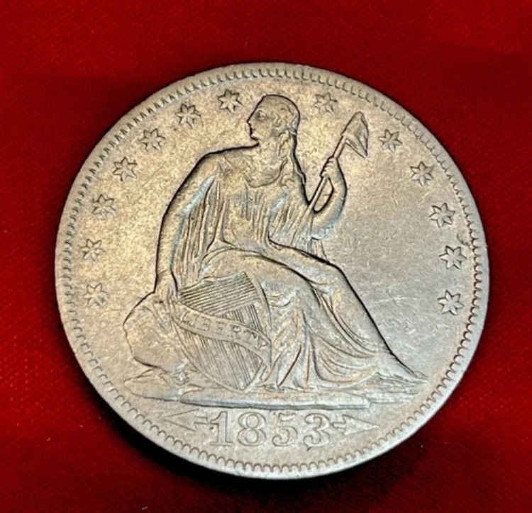 1853 年 自由の女神像 半ドル銀貨**矢と光線**DDR ~ 高品位!