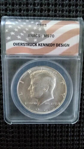 非常に希少な40%シルバーバージョン オーバーストライク ケネディ 1963 ダン・カー ANACS MS70
