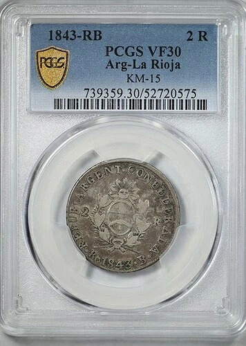 1843-RB アルゼンチン ラ リオハ 2R レアレス PCGS VF30 KM-15