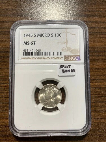 1945-S マイクロS マーキュリーシルバーダイム 10C NGC MS 67 スプリットバンド 希少