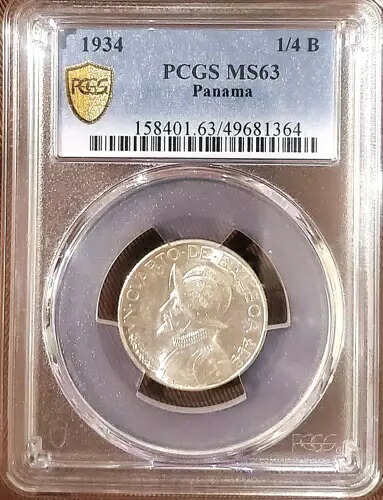 1934年 パナマ 1/4 バルボア ~ PCGS MS 63 ゴールドシールド ~ このコインとしては希少なグレード