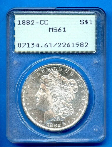 1882 CC PCGS MS61 モーガン シルバー 1 ドル 米国造幣局コイン レア ラトラー ルックス PL!