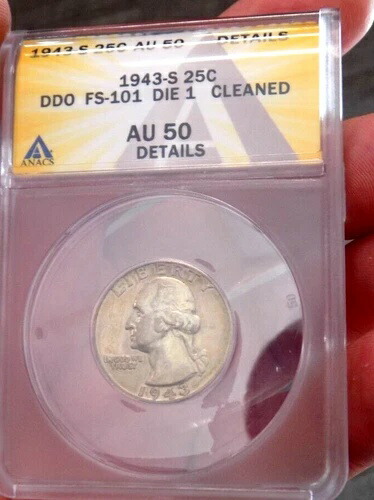 ワシントン クォーター 1943 S DBLE DIE ANACS AU FS101 DIE 1 メジャー DDBLE エラー レア