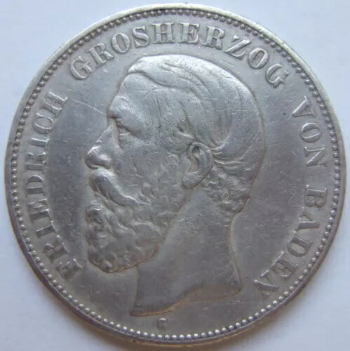 5 マーク・フリードリヒ・グローシェルツォーク・フォン・バーデン 1891 G A ケルストリッヒなし F 非常に良い