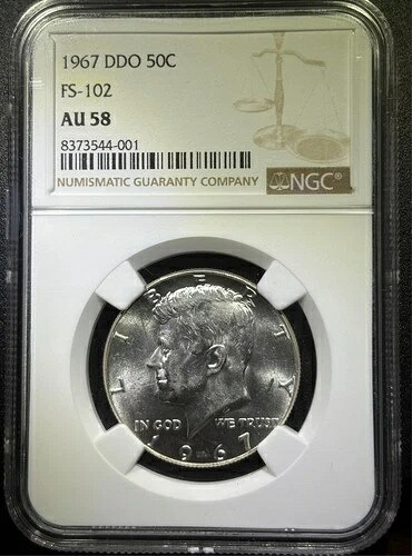 1967年 FS-102 DDO ケネディ ハーフダラー NGC AU-58 -- 非常に希少な種類