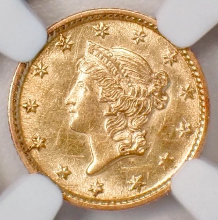 1854年 リバティ金貨（G$1コイン） - NGC認定未流通詳細（UNC MS）
