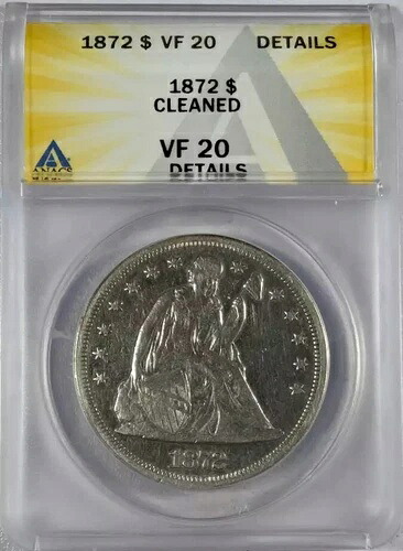 1872年 P リバティ シーティング シルバー ドル ANACS VF-20 クリーニング済み