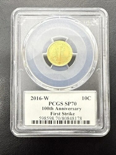 2016-W ゴールド マーキュリー ダイム ファースト ストライク 1/10オンス SP70 PCGS MS 70 100周年記念