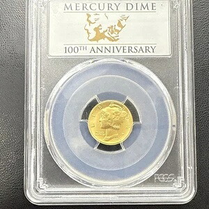 2016-W ゴールド マーキュリー ダイム ファースト ストライク 1/10オンス SP70 PCGS MS 70 100周年記念