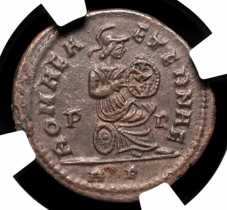 コンスタンティヌス 2 世、西暦 337 ~ 340 年。 ? Nummus、Roma Seated、レア、NGC Ch VF|WORLD RESOURCE【KING店】