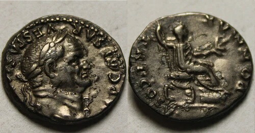 希少な本物の古代ローマ銀貨デナリウス、ウェスパシアヌス帝のカーリ椅子の枝74 103,950円