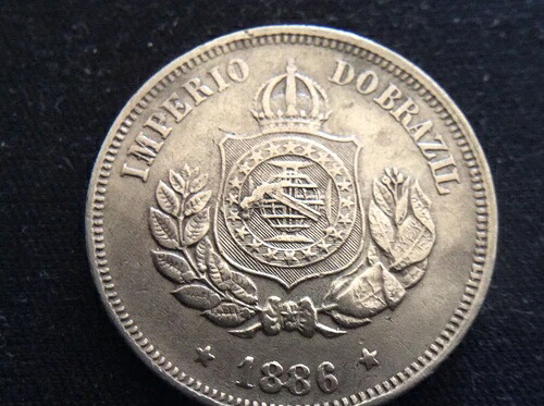 1886年 ブラジル 50レイス 59万枚限定*希少品、8の数字が入った、初年度流通