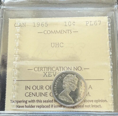 1965年カナダ10セントダイムコイン - ICCS PL 67 UHCウルトラヘビーカメオ