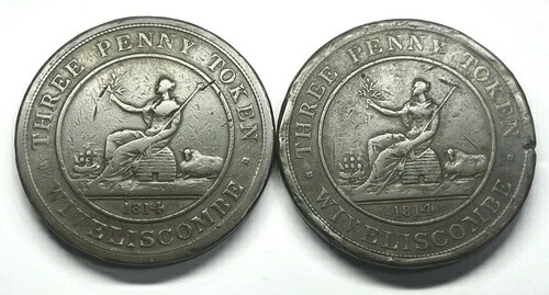 2 X 1814 サマセットシャー、ウィヴェリスコム、Jno/フェザーストーン/R.ノース＆カンパニーの3ペンス