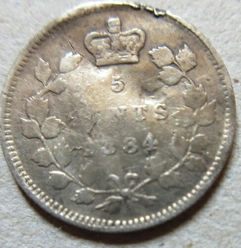 1884年カナダ銀貨5セント。希少なニッケル5セント5セント（F833）