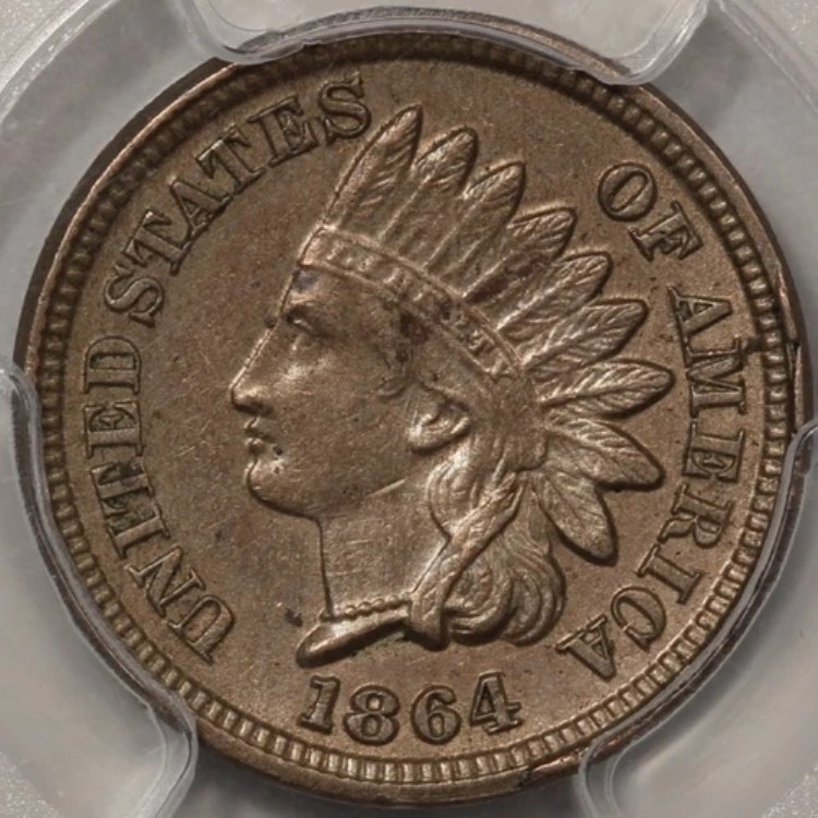 1864年 銅ニッケル インディアンセント PCGS AU-58