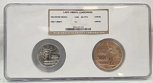 1986年 銀貨 1ドル 自由の女神100周年記念セット ピエフォール フランス 100フラン NGC RM238