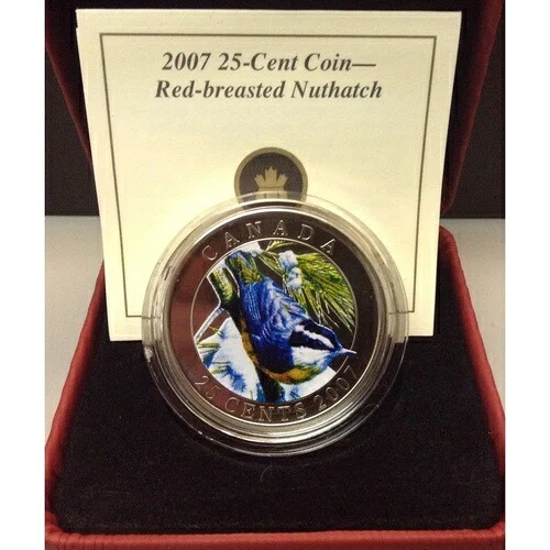 カナダ 2007年 25セント 鳥類 アカハラゴジュウカラ カラーコイン BOX COA レアコイン