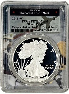 2019 W プルーフ アメリカン シルバー イーグル $1 PCGS FDOI PR 70 ウェストポイント 祝賀会