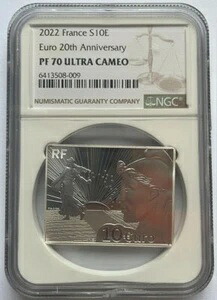 NGC PF70 フランス 2022 ユーロ20周年記念 長方形銀貨 S10E
