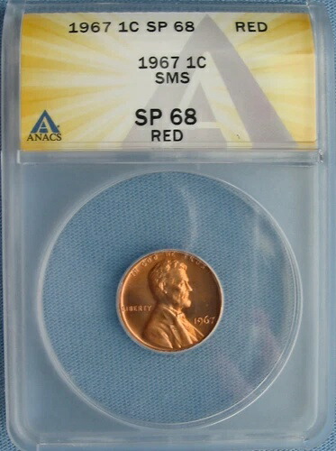 :1967 SMS 1C リンカーン セント ANACS SP-68-RD チェリーレッド ローポップ 最高グレード