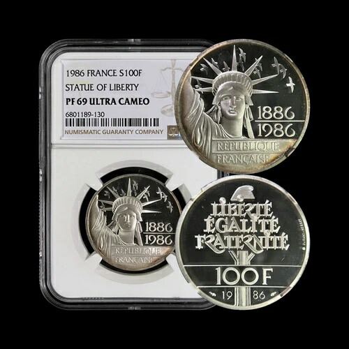楽天市場】1986 年 フランス 100 フラン銀貨 ピエフォール自由の女神像