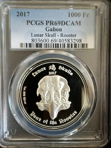 2017年 ルナ・スカル・ルースター ガボン 1000金貨 シルバー プルーフ PCGS PR69DCAM #086/500｜WORLD RESOURCE【KING店】 87,725円