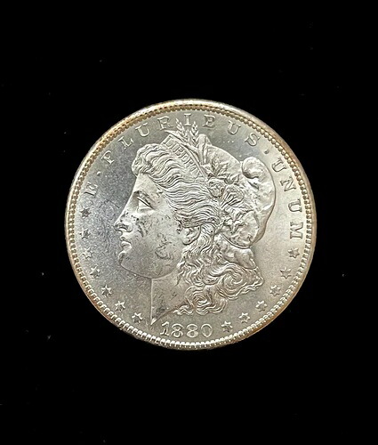 1880-S モーガン銀貨、非常に良好な状態（OBV/REV）、Gem BU++ プルーフライク（binB9447XR）