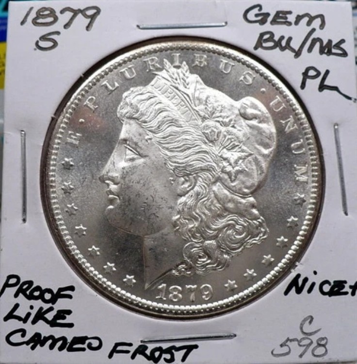1879-S 1ドル モルガン銀貨、ジェム BU/MS、カメオプルーフ風、NICE+ C598｜WORLD RESOURCE【KING店】