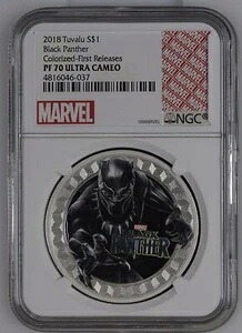 2018年 ツバル ブラックパンサー カラーライズ 初リリース 1オンス シルバー NGC PF70 ウルトラカメオ