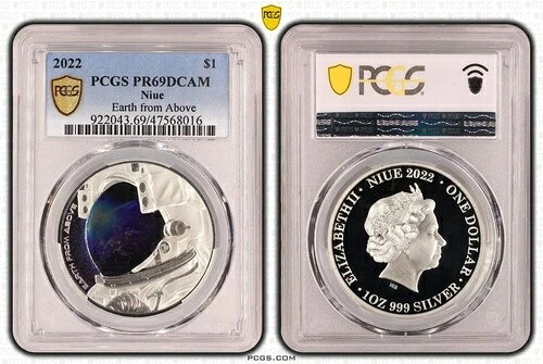 ニウエ 2022年 Earth From Above 1ドル シルバー プルーフ カラーコイン PCGS PR69DCAM #8016