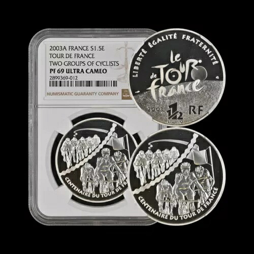 フランス。2003年、1.5ユーロ、銀 - NGC PF69 - トップポップ??ツール・ド・フランス、スプリント｜WORLD RESOURCE【KING店】
