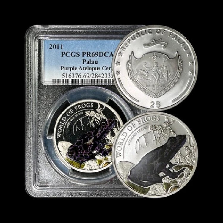 パラオ。2011年、2ドル、銀貨 - PCGS PR69 - トップポップ?? 紫色のアテロプス・ケルトゥス｜WORLD RESOURCE【KING店】