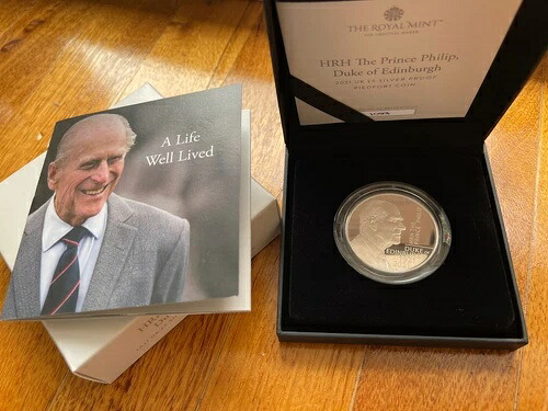 英国 2021年 エディンバラ公フィリップ王子 5ポンド ピエフォート銀貨 プルーフ 1750年のみ