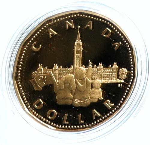 1992年 カナダ議会 エリザベス2世 プルーフ ヴィンテージ 金箔ドルコイン i103953