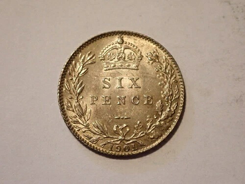 1901年 英国 銀貨 6ペンス ヴィクトリア女王 ブリリアント 未流通