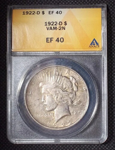 1922年 Dピース銀貨 ANACS EF 40 VAM 2N 髪の毛の後ろのダイブレイク、#8330