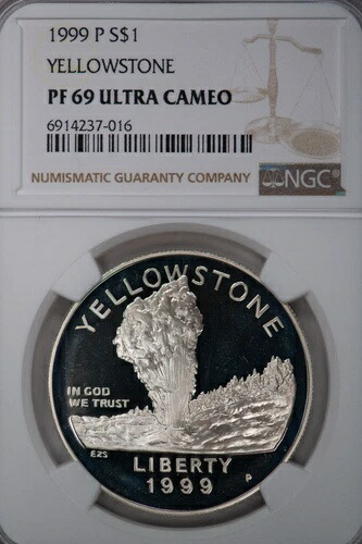 1999年 P イエローストーン記念銀貨 PF 69 ウルトラカメオ NGC 56,100円