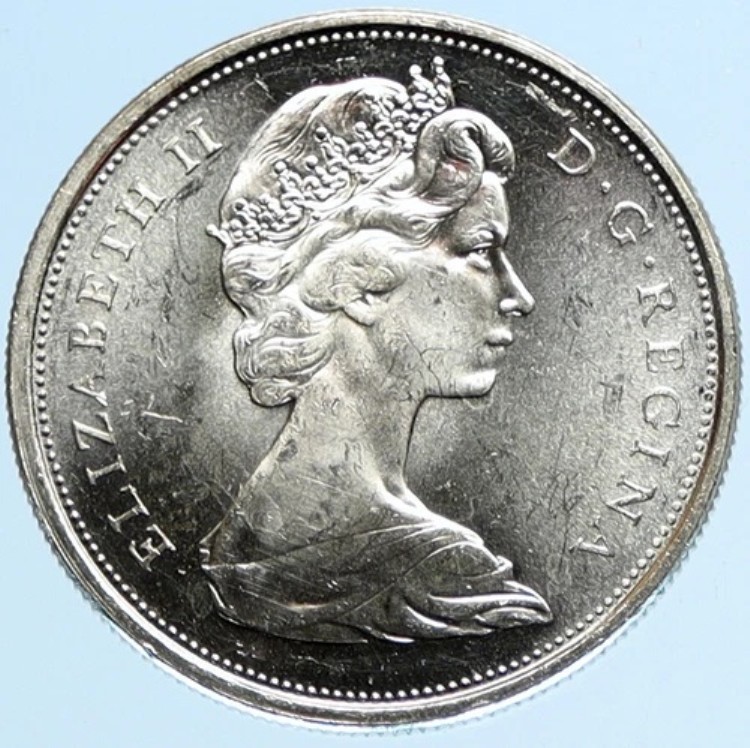 1967年 カナダ イギリス エリザベス2世 狼の遠吠え ヴィンテージ シルバー 50セントコイン i97871