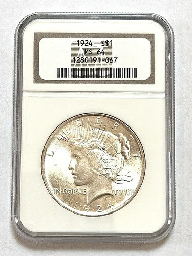1924年 シルバーピース 1ドル、フィラデルフィア、NGC MS64 ブリリアントシャイン 1280191-067