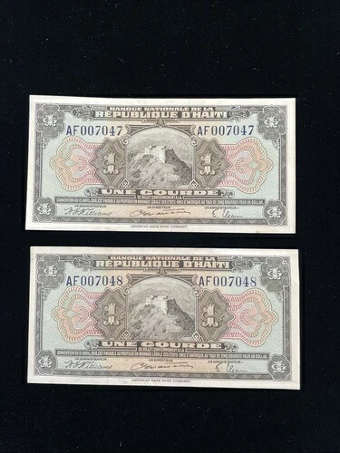 ハイチ 1 グールド 1919 Nationale de la R?publique P- 170a 連続 S/N AU、M37
