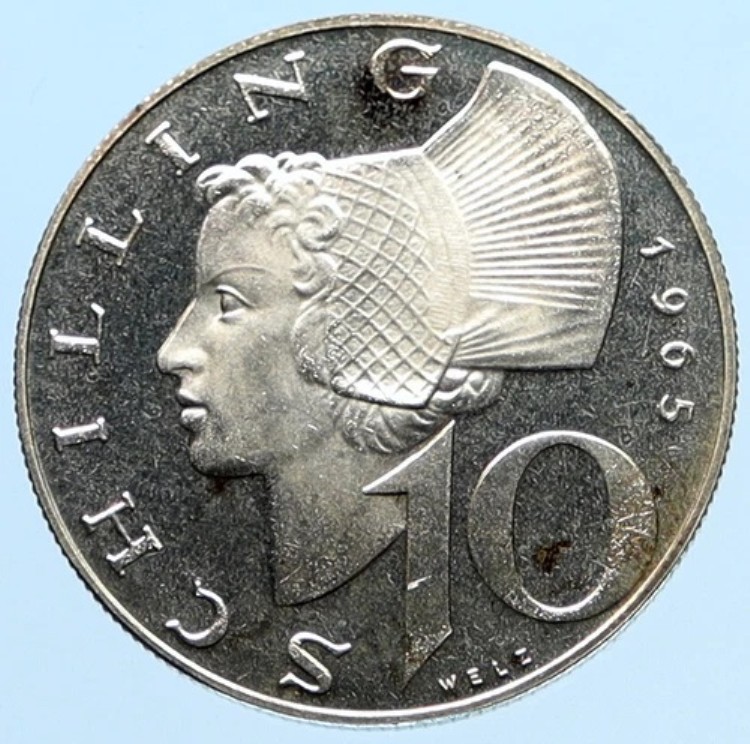 1965年 オーストリア ヴァッハウ女性 10シリング プルーフ銀貨 オーストリア シールド i97004