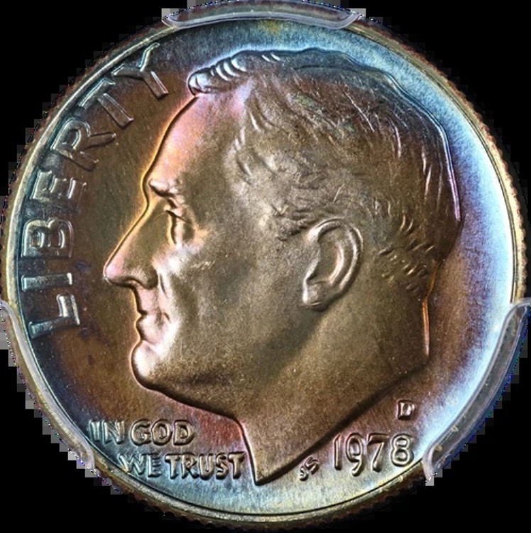 1978-D ルーズベルト ダイム PCGS MS67 素晴らしい外観 強い打痕 - トーニング