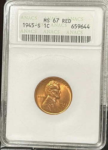 1945年 Sリンカーン小麦セントANACS MS67 ブライトレッドペニー