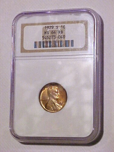 1929-S リンカーン・セント NGC MS64RB。送料無料。